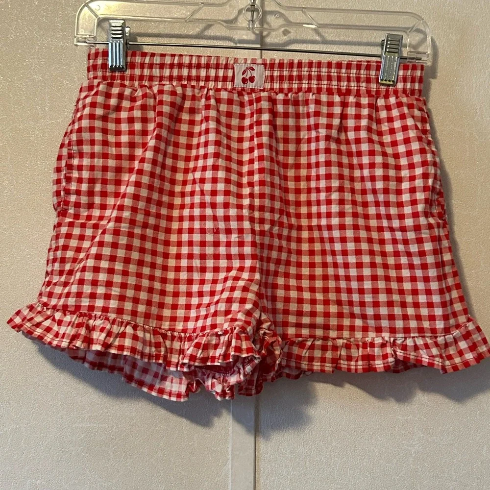 Violet Skye | Red Gingham Ruffle Trim Girls Shorts | Size 14/16